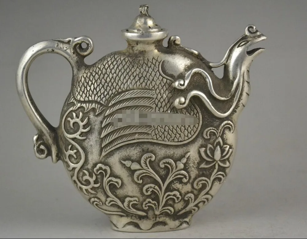 Фарфоровый чайник коллекционный Декор старинный тибетский Серебряный