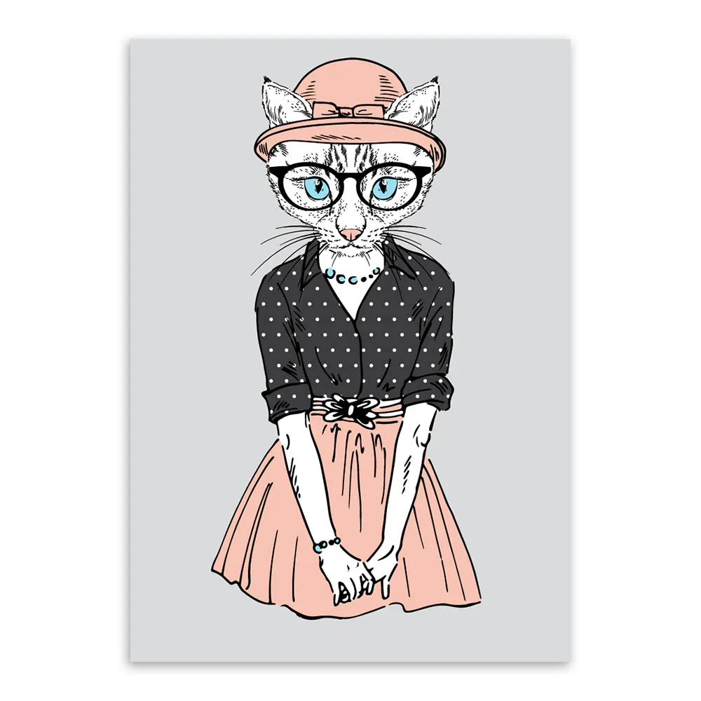 Большой художественный постер с принтом животных кошек мультфильмов А4 хиппи