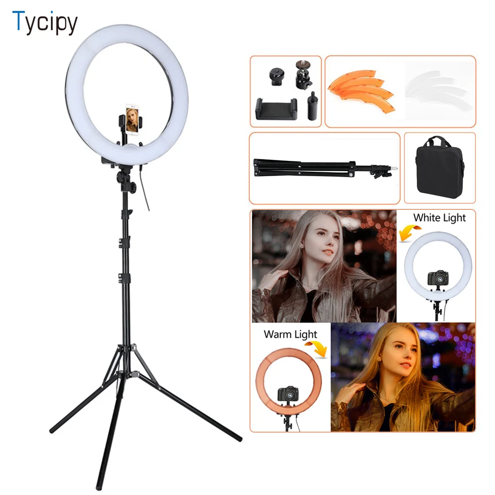 Tycipy 1" светодиодный светильник 55 Вт 5500K с регулируемой яркостью для камеры Фото/Студия/телефон/видео светильник с пластиковым штативом