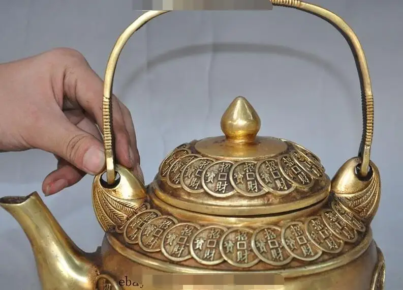 Помеченный китайский чистый ЛАТУННЫЙ ЧАЙНИК для монет с надписью lucky money | Дом и
