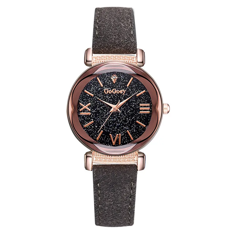

Luxury Women Watches Simple Fashion Starry Dial Quartz Ladies Watch Roman Numeral Scale Leather Wrist Watch Relogio Feminino /C