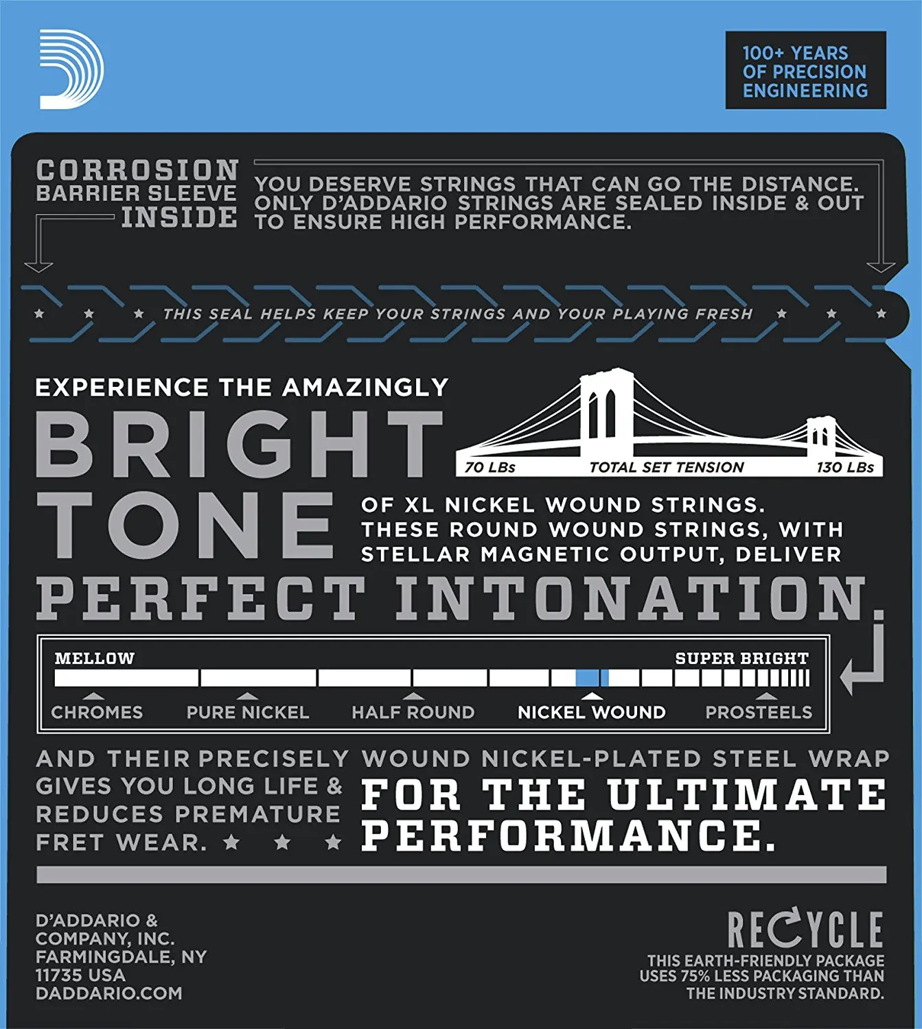 D'Addario EXL120+ с никелевой обмоткой Струны для электрогитары, Супер Легкий плюс, 9,5-44