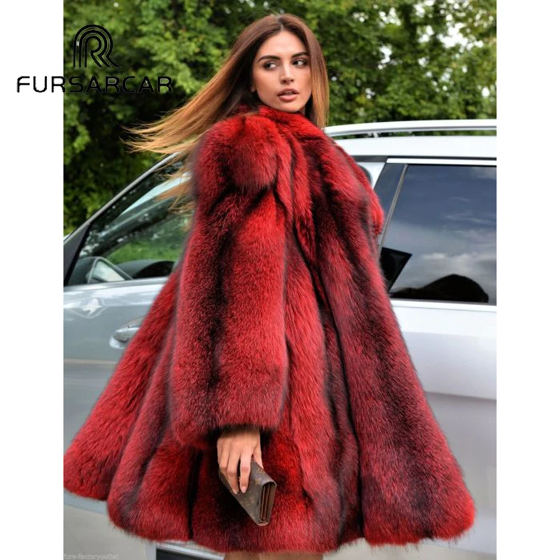 

FURSARCAR New Winter Real Fox Fur Coat Women Whole Skin Genuine Fox Fur Female Jacket With Long Turn-down Collar Luxury Fur Coat