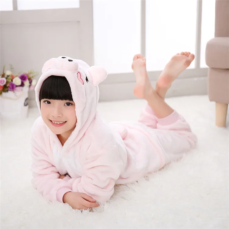 pink pig Детский комбинезон с покемонами, осликом, костюм С Рисунком Тигра, Стича Пикачу, кигурумис, пижама для мальчиков и девочек, зимняя теплая одежда для сна, забавная Милая одежда - Цвет: pink pig