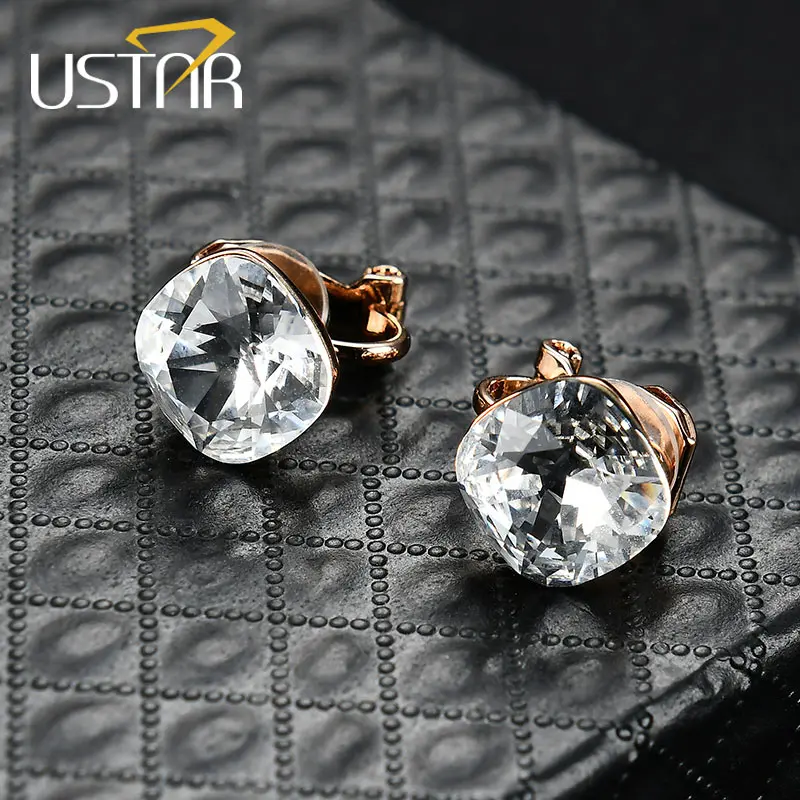 White Crystal Gold USTAR квадратные клипсы с кристаллами для женщин с кубическим цирконием ААА модные ювелирные изделия серьги женские brincos Нескользящие пробки - Окраска металла: White Crystal Gold