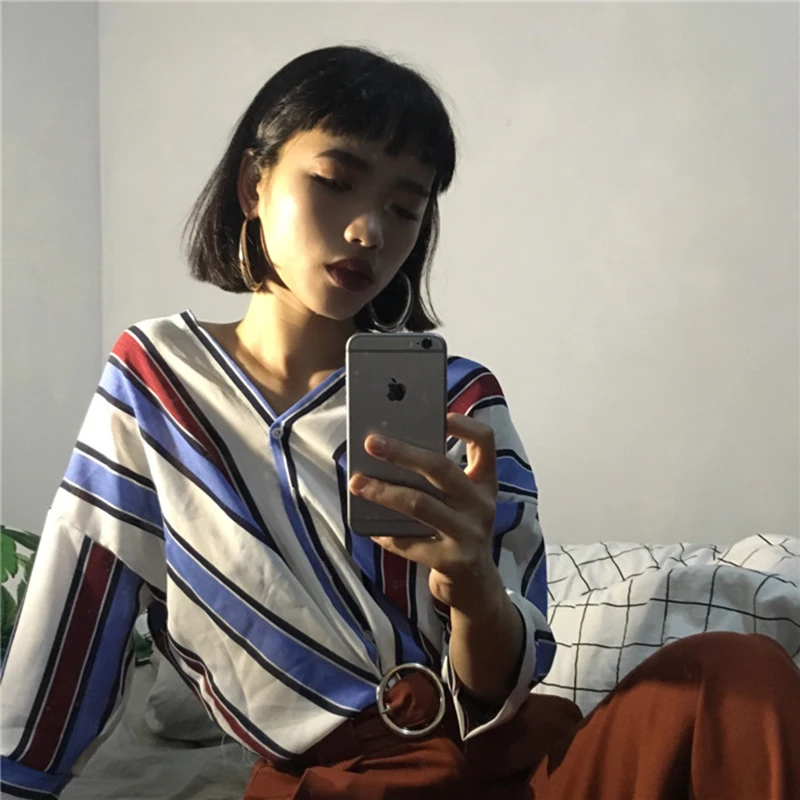 Новинка 2019 женские свободные рабочие рубашки модная цветная полосатая блузка с