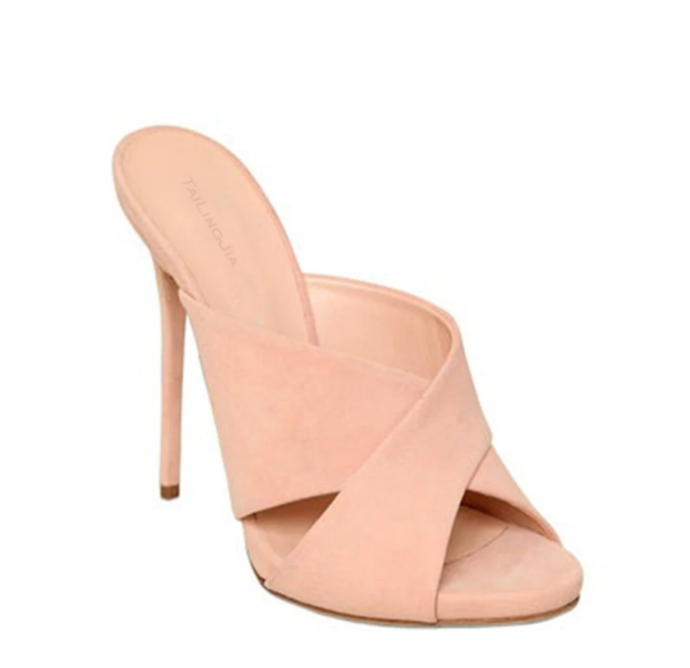 Мюли женские с открытым носком шлепанцы на высоком каблуке пикантные сандалии