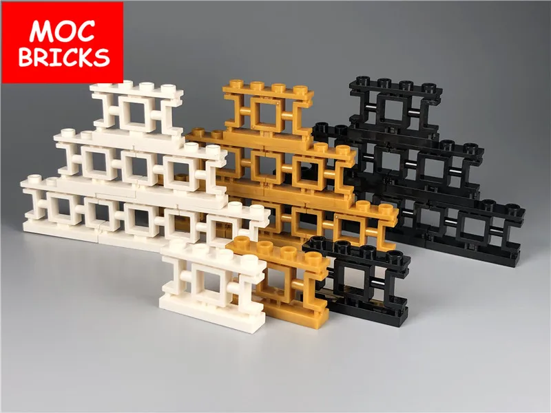 10 шт./лот MOC кирпичи забор 1x4x2 декоративная азиатская решетка с 4 гвоздиками