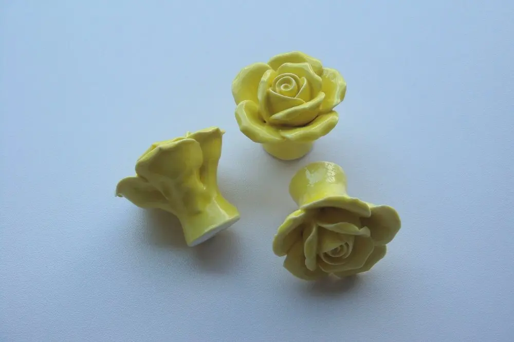 Дополнительная желтая винтажная керамическая дверная ручка с цветком розы шкаф