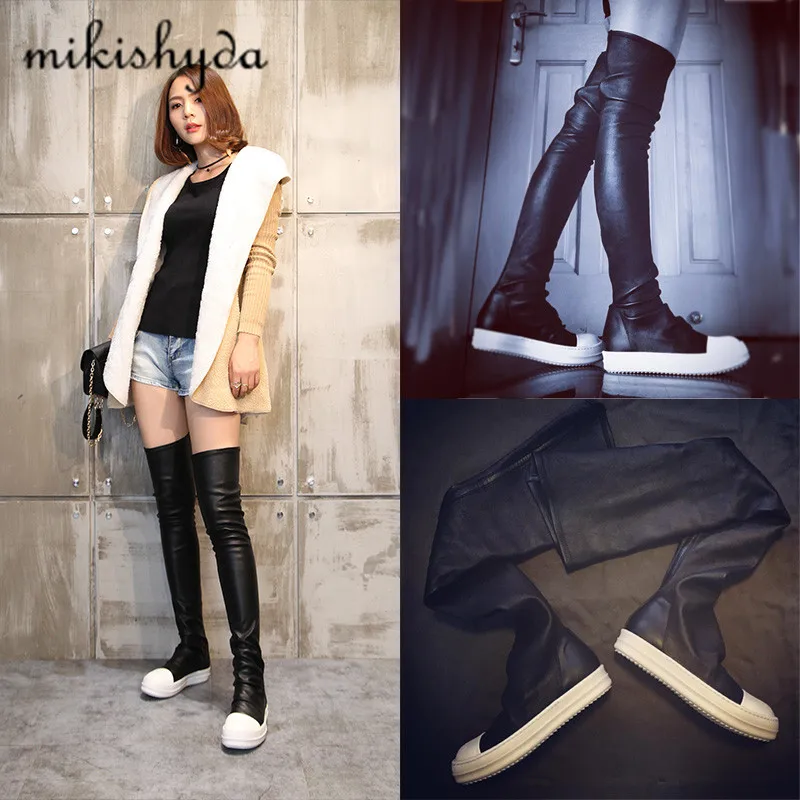 Модные женские ботфорты 2017 высокие сапоги до бедра на платформе длинные толстой