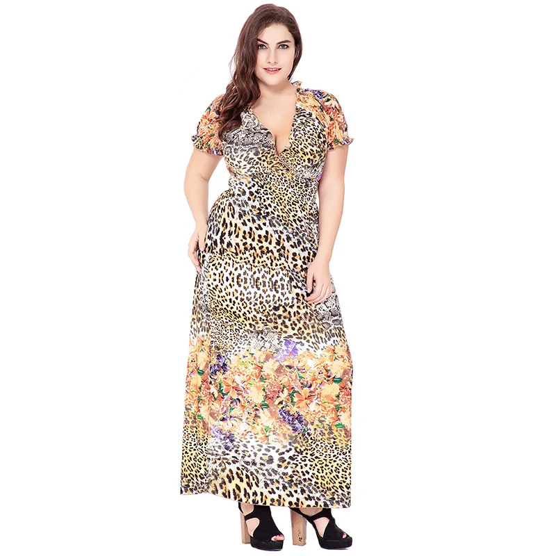 Rimiut Мода с леопардовым принтом плюс Размеры Для женщин богемное платье свободные