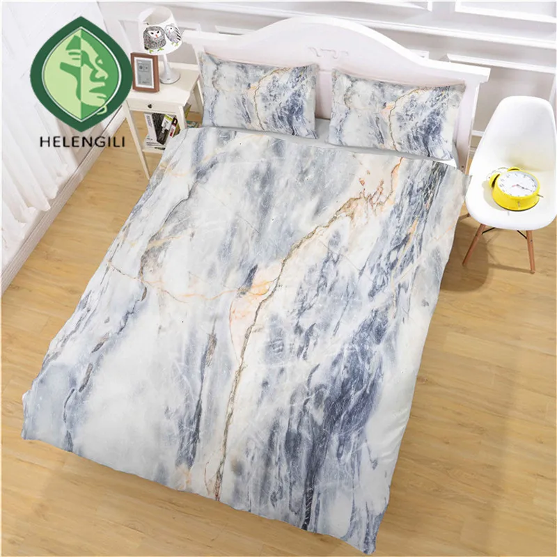 

HELENGILI 3D Bedding Set Marble Print Duvet Cover Set Bedclothes with Pillowcase Bed Set Home Textiles #DLS-13