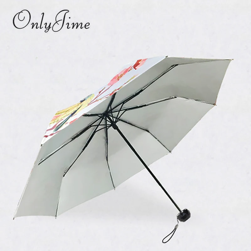 Creative Peach Pattern Small Fresh Umbrella Anti-UV Folding Girls Art Illustration Cartoon Shape Sunny and Rainy | Дом и сад
