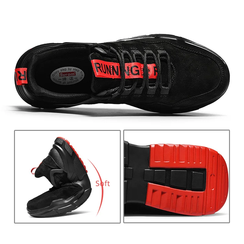 SUROM Running Shoes For Men Leather Sneakers Spring Outdoor Comfortable Athletic Male Trainers | Спорт и развлечения