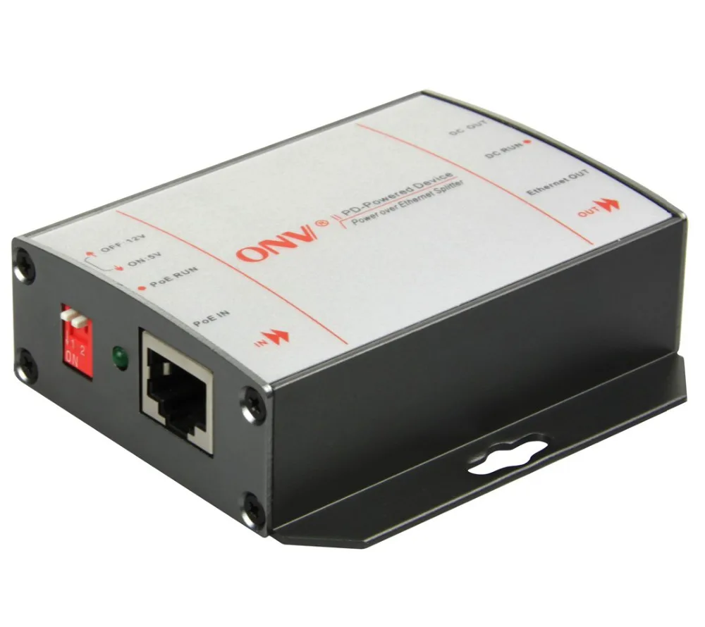

10/100M High Power PoE Splitter with DC 5V/12V Output. Compatible with IEEE802.3at (25.5W)