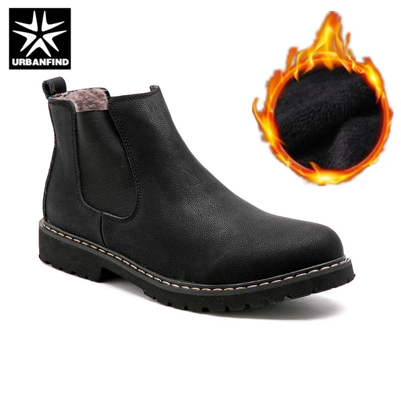 Black Plus velvet Большие размеры 38-45; ботинки «Челси»; Мужская зимняя обувь; черные кожаные ботинки; мужские теплые плюшевые зимние ботинки на меху для мужчин - Цвет: Black Plus velvet