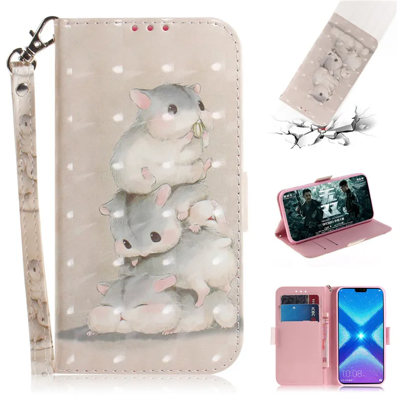 Флип-кожаный чехол для Fundas huawei Honor 8X, чехол для Coque huawei Honor 8 X, чехол с 3D рисунком, кошелек, подставка, чехол для телефона Caque