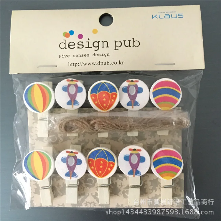 

10pcs/lot Cute Hot Air Balloon Wooden Clip Photo paper Clothespin Craft Clips Party Decoration Clip with Hemp Rope