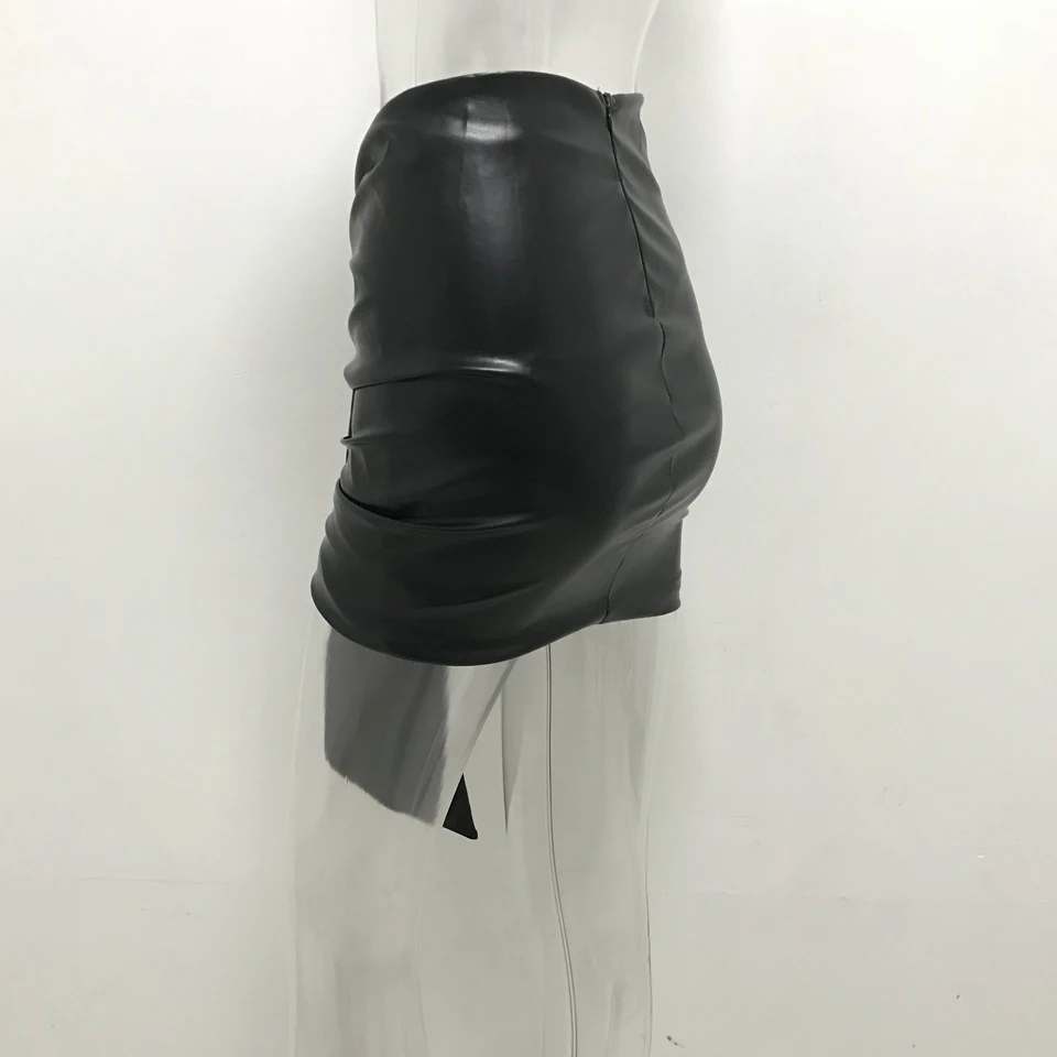 JillPeri, женская кожаная юбка с рюшами, сексуальная, прямая спереди, ультра короткая, наряд, вечерние, Клубная одежда, высокая талия, стрейч, ПУ, Роскошная мини-юбка