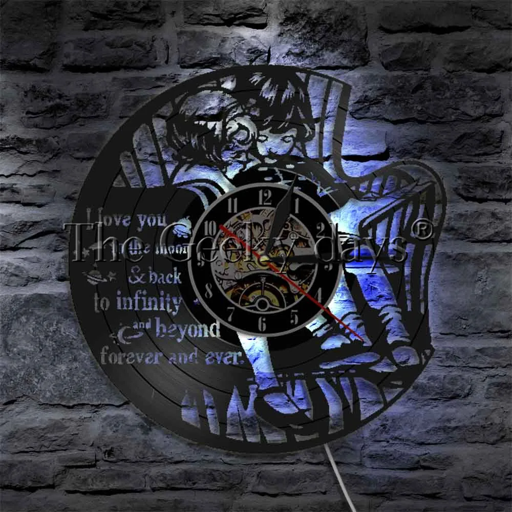  I Love You To The Moon LED Lighting Little Sister Brother Wall Art Gramophone Record Clock For Kid Room Decor | Дом и сад