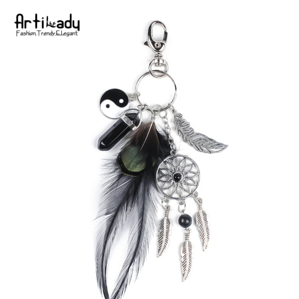 

Artilady Feather Dreamcatcher Key Chain for Women One Piece Stone Keyring Car Keychain Boho Jewelry Birthday Graduation Gift
