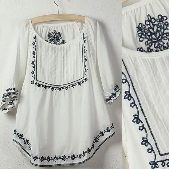 Женская винтажная футболка с цветочной вышивкой в этническом стиле хиппи бохо