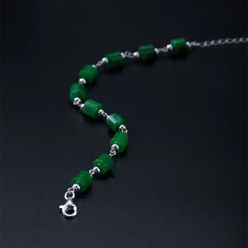 Женские браслеты цепочки из серебра 925 пробы с зеленым нефритом|Гибкие и жесткие