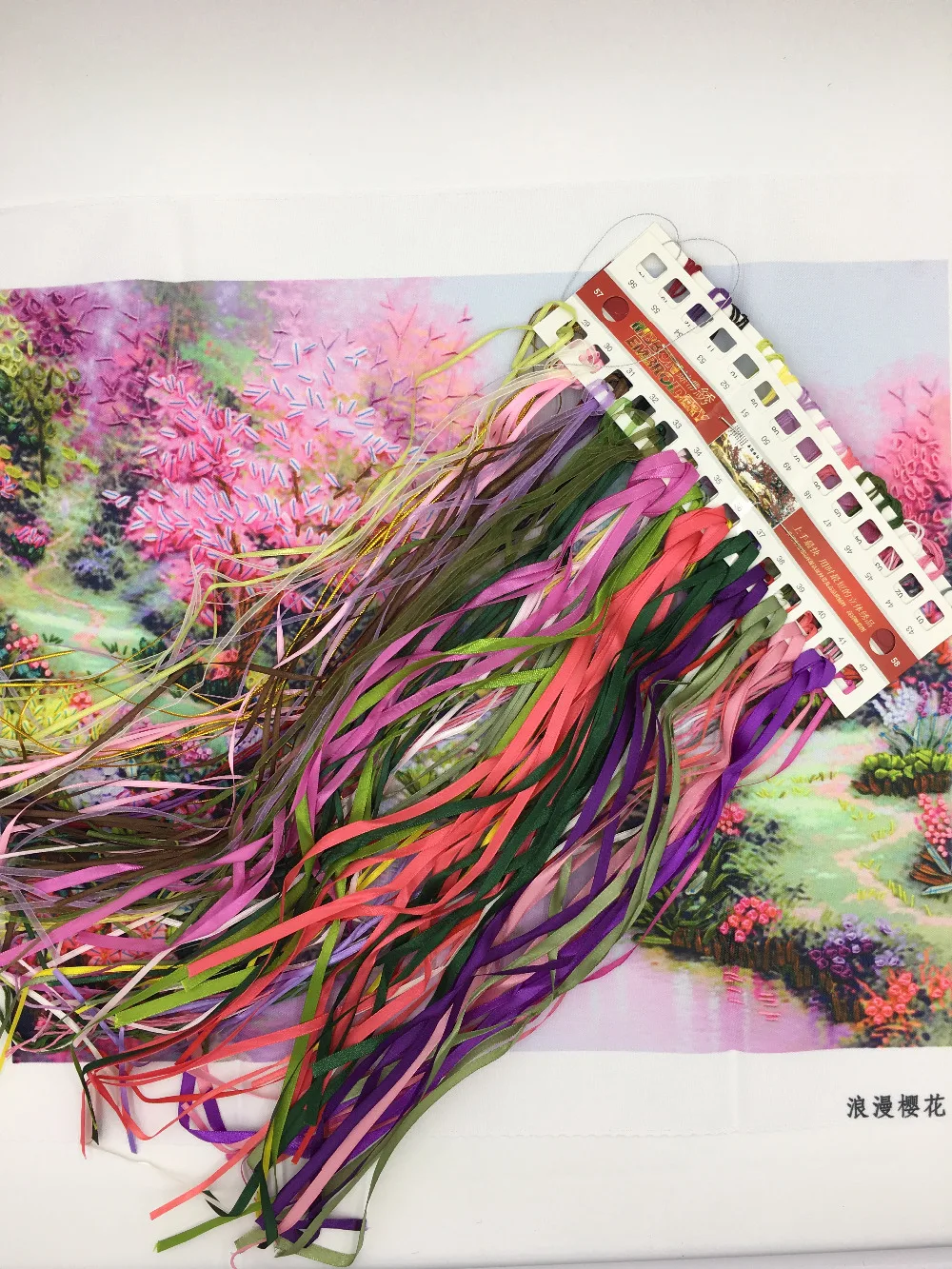 50*60cm Stay together DIY cross stitch kits sets handmade needlework 3D ribbon embroidery Romantic cherry blossom A28 | Дом и сад