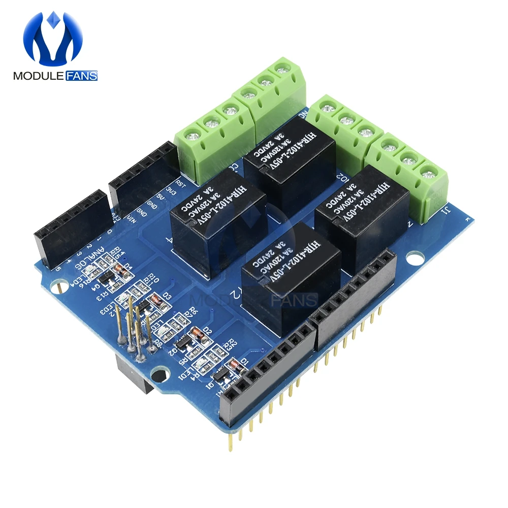 Релейный Щит 4 канальный модуль для Arduino плата расширения сигнала красный