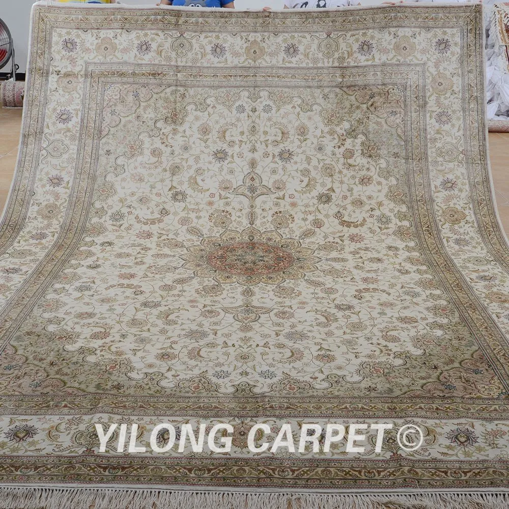 Koop Yilong 9'x12 'Vantage Klassieke Kleed Grote Antieke Beige Hereke Persain Handgemaakte Tapijt (1913)