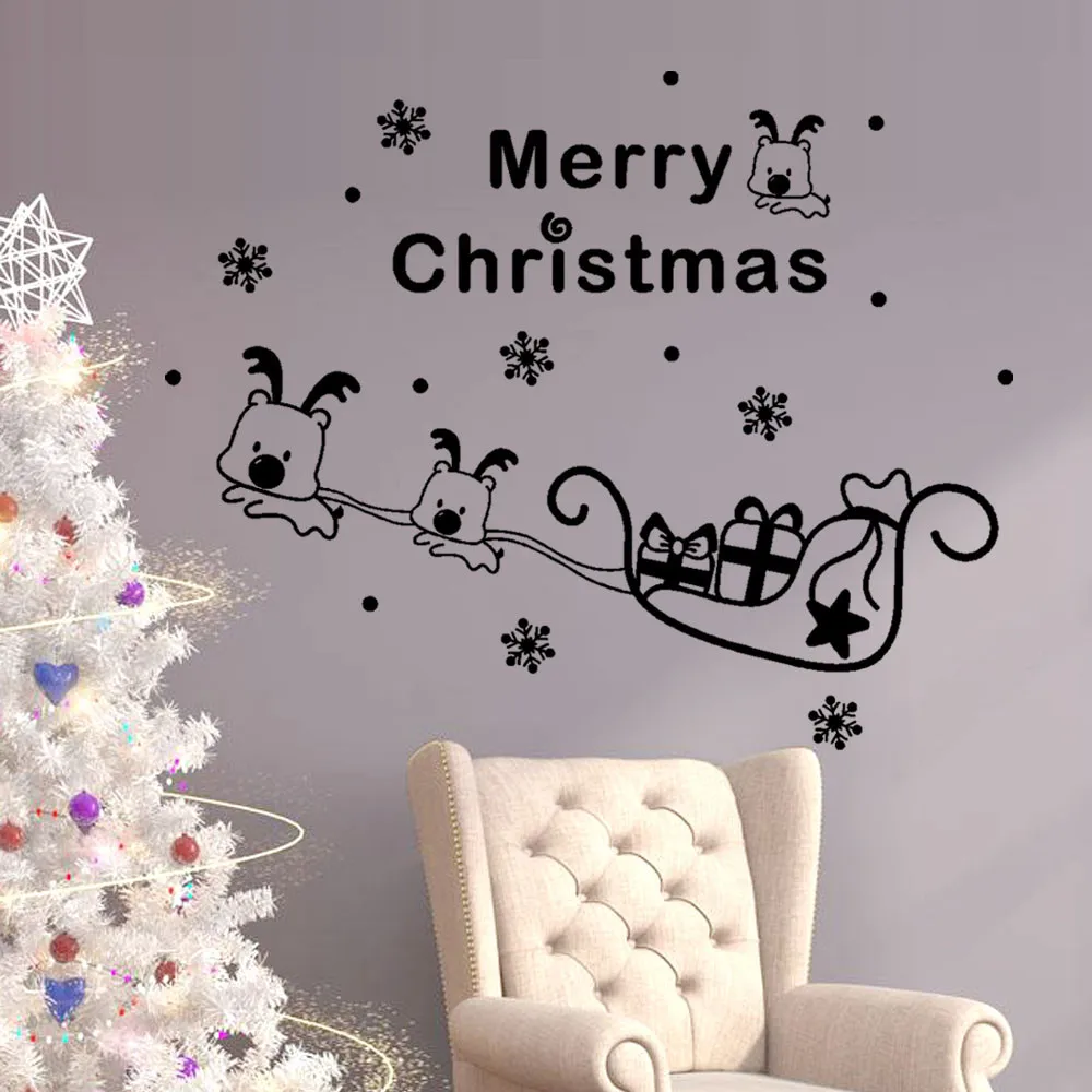 Веселые рождественские наклейки на стену простые Мультяшные милые с оленем