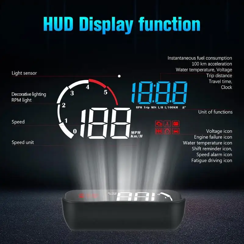 VODOOL M10 автомобильный HUD Дисплей OBD II OBD2 выше скорости Предупреждение напряжения системы безопасности лобовое стекло скорость часы-проектор