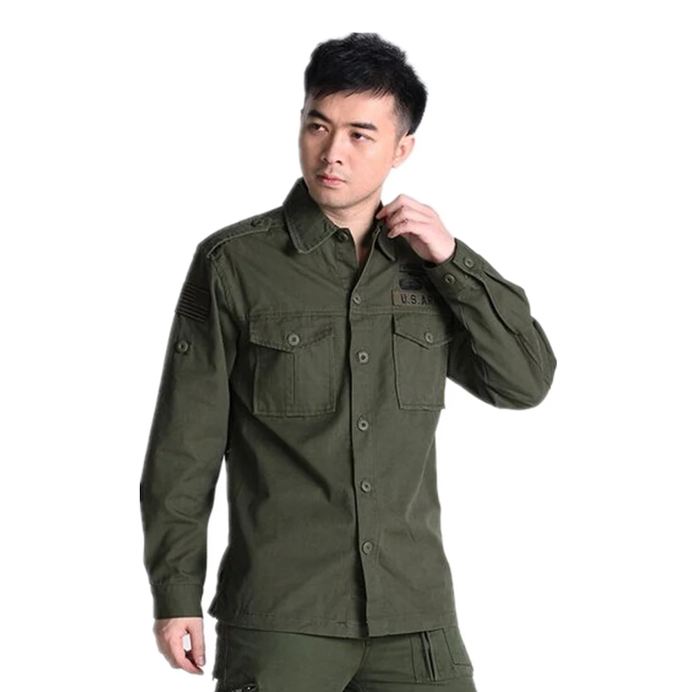 Мужская спортивная рубашка в стиле милитари Повседневная с длинными рукавами