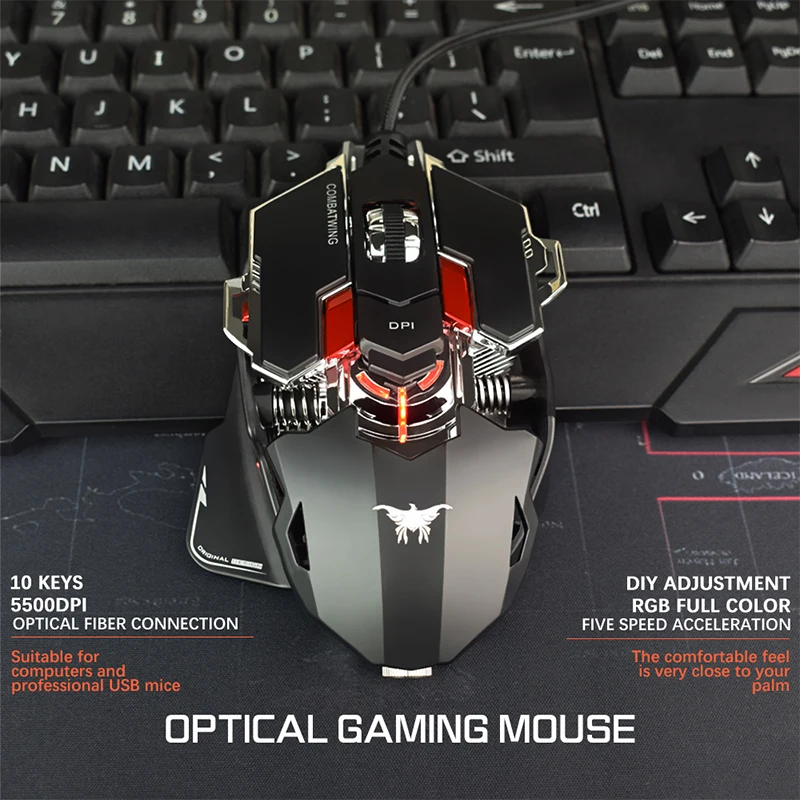Felyby USB мышь Профессиональный программируемый gaming mouse 10 черный тяжелый touch