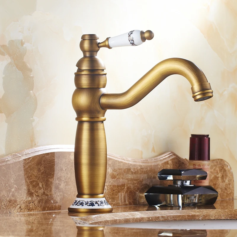 

Free Shipping Vintage Ceramics Design Antique Brass Finish Bathroom Basin Faucet,Hot and Cold Water Mixer Tap TP-1091