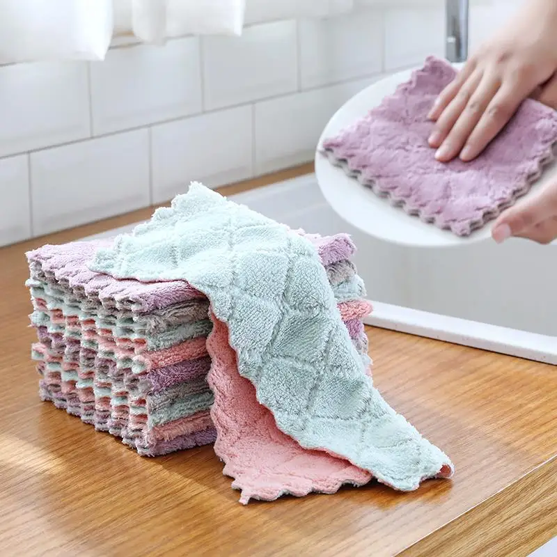 

Kitchen microfiber towel thickened double layer cleaning cloth does not touch oil and absorb water Kitchen towel