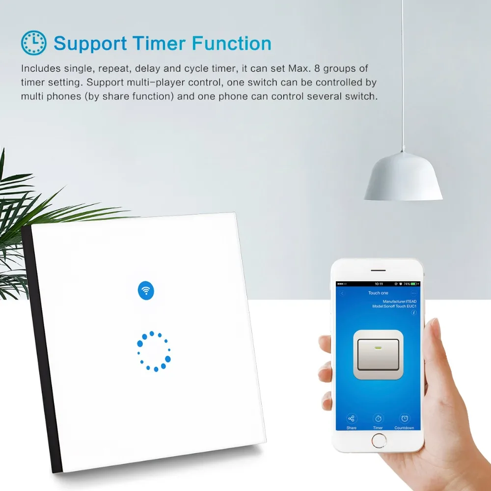 Sonoff Touch Wi Fi коммутатор 1 Gang 1Way Беспроводной разведки настенными Управление