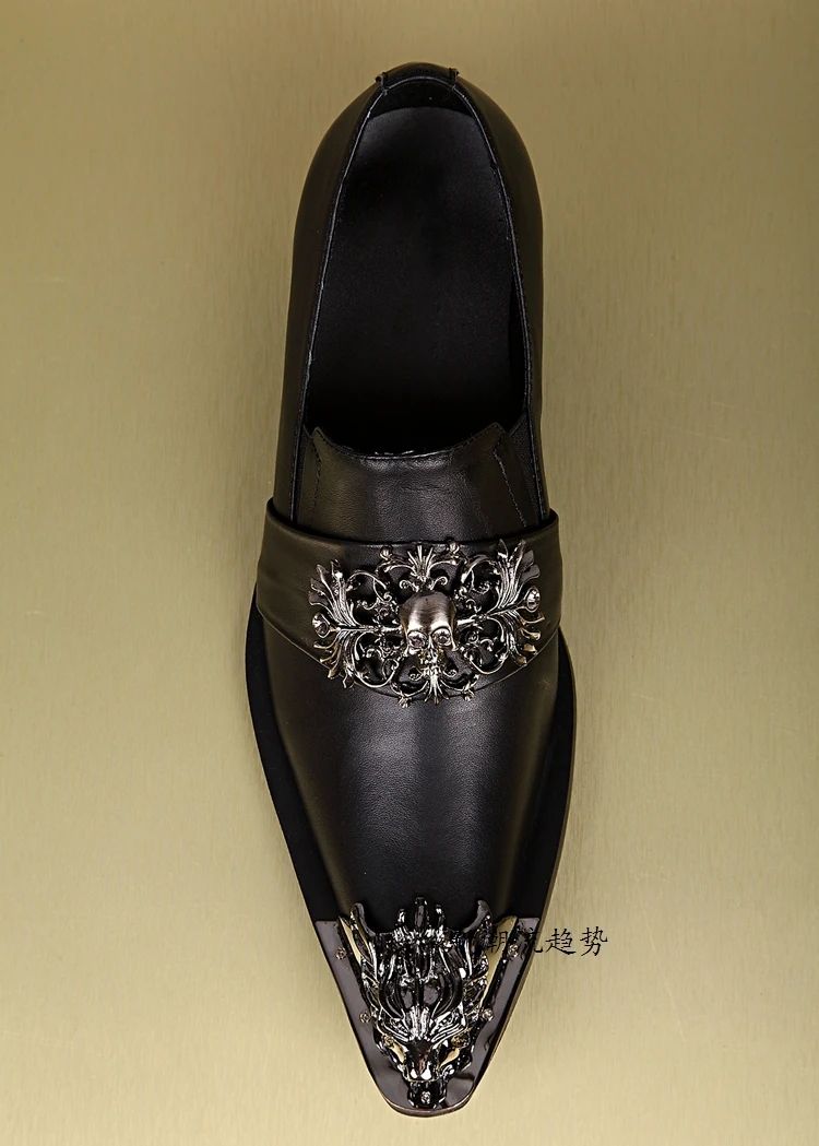 Черный Череп Натуральная Кожа Мужчины Оксфорд Обувь Скольжения На Платье обувь