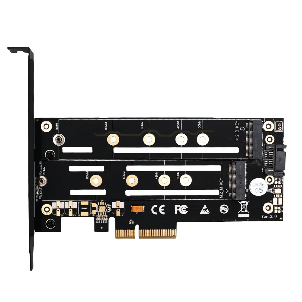 Адаптер PCI E M2 SATA Riser Card B key + M M.2 NGFF NVME двойной интерфейс PCIE адаптер для 2230 2242 2260 2280 M. 2