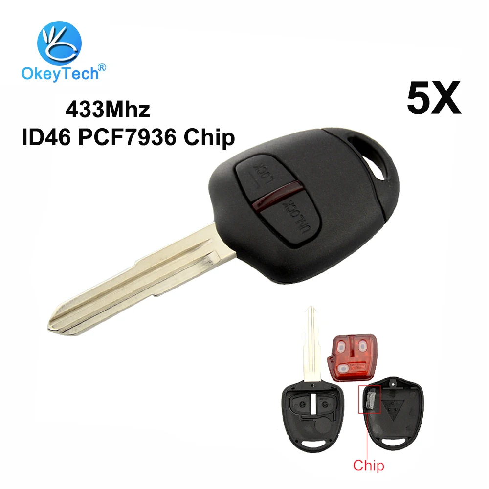 

OkeyTech 5pcs/lot 2 Button 433Mhz ID46 PCF7936 Chip MIT8 Left Blade Remote Key for Mitsubishi Outlander Pajero Triton ASX Lancer