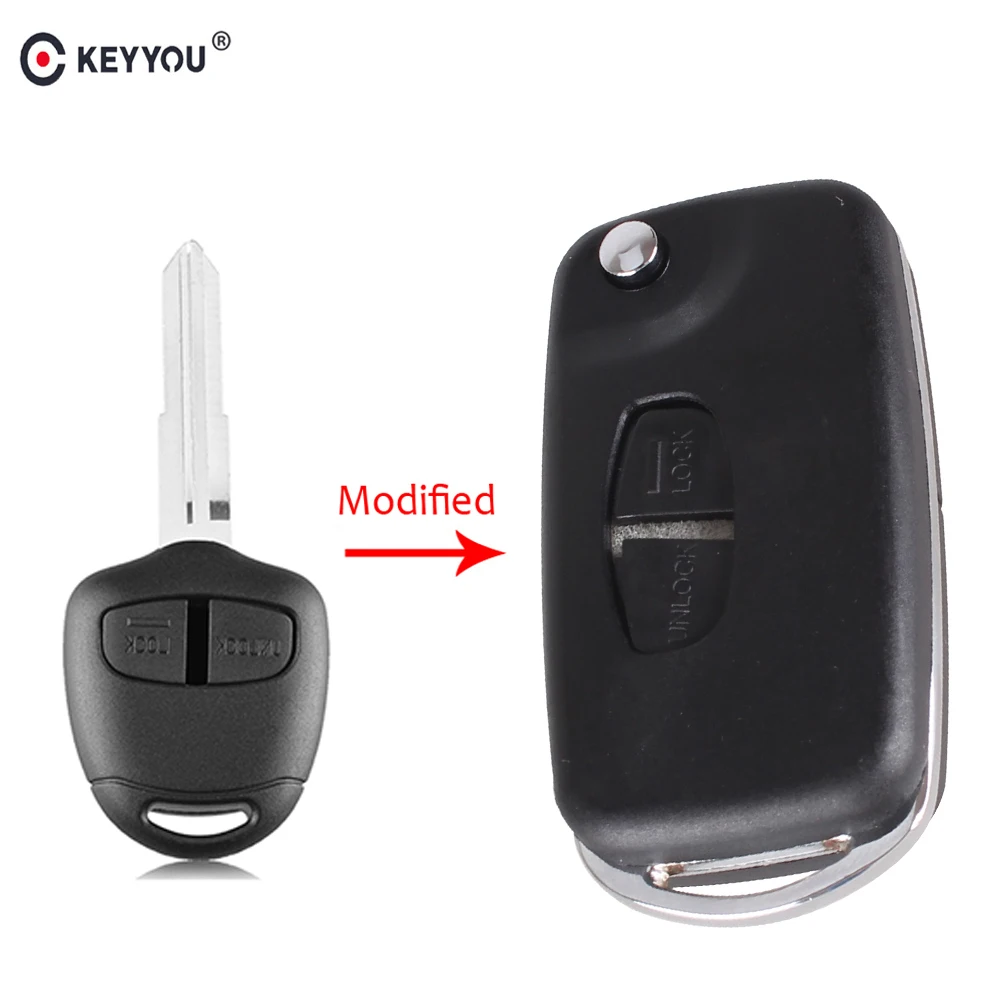 

KEYYOU Modified Flip Folding Remote Key Shell Fob Case For Mitsubishi Grandis Outlander With Uncut Blank Key Blade 2 Buttons