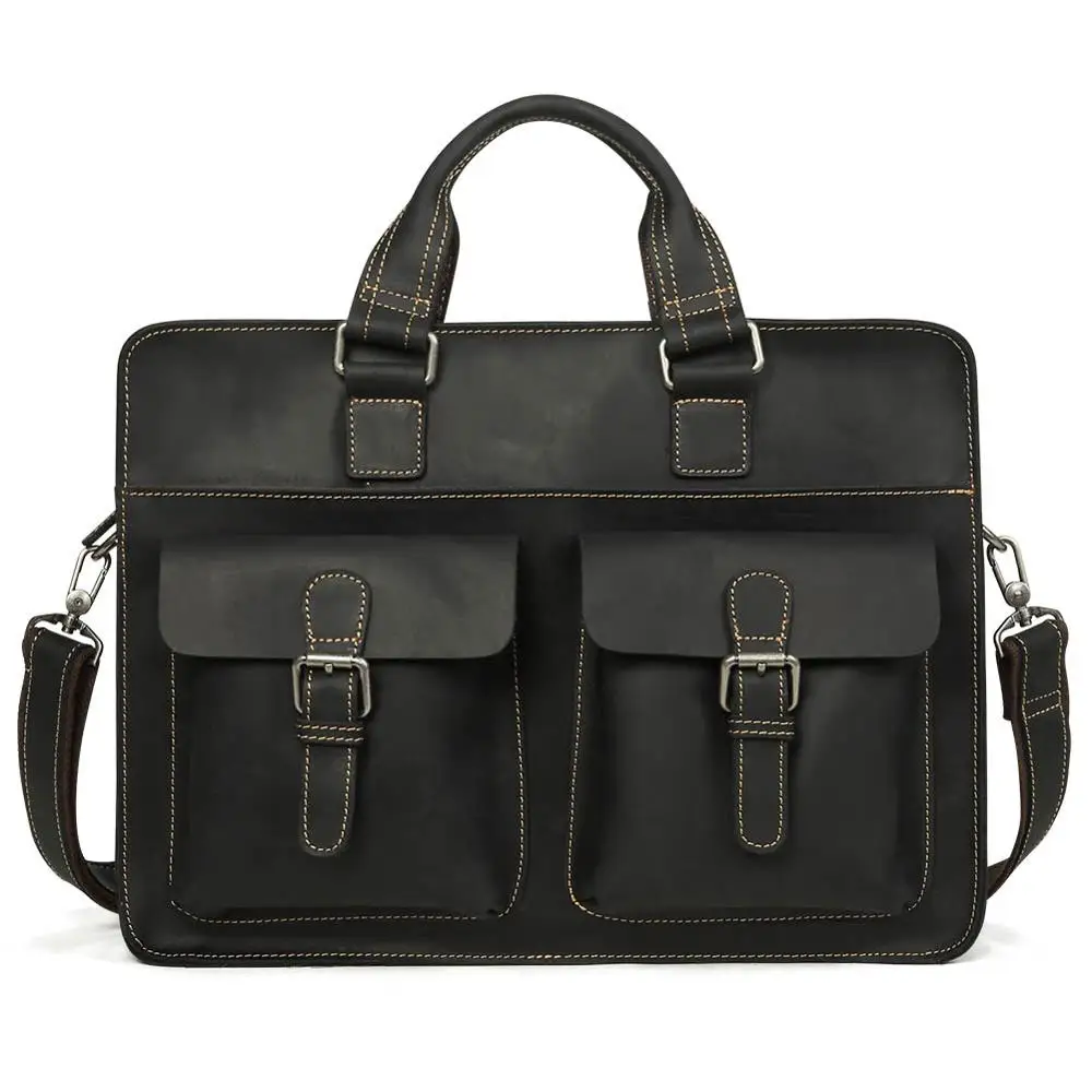Black Briefcase JOYIR, Ретро стиль, Crazy Horse, натуральная кожа, мужские портфели, деловая сумка, 15,6 дюймов, для ноутбука, сумка через плечо, деловая сумка, Новинка - Цвет: Black Briefcase