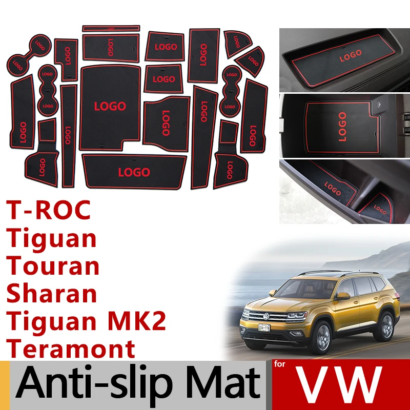 Противоскользящие резиновые ворота слот чашки коврик для VW T-ROC Tiguan Touran Sharan Teramont Altas Volkswagen аксессуары наклейки