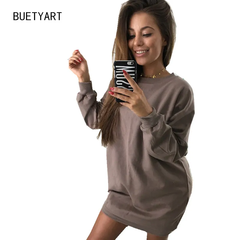 Buetyart с капюшоном длинным рукавом Толстовки платье Для женщин Повседневное