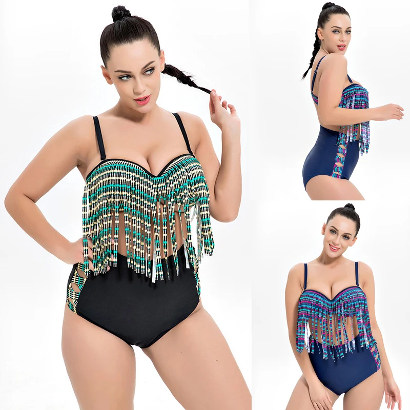 Новинка 2018 комплект бикини большого размера сексуальный купальник с кисточками