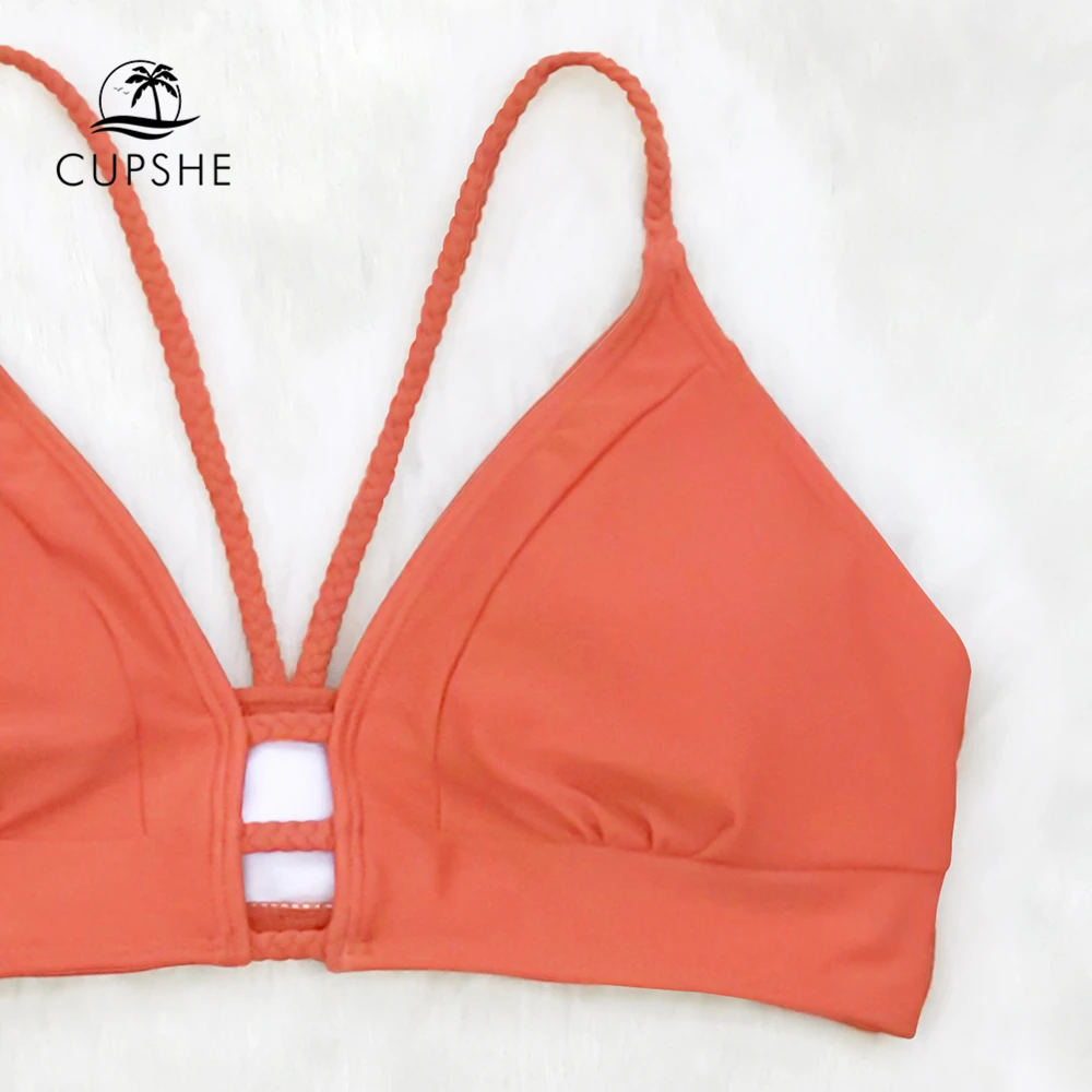 Женский купальник бикини CUPSHE с оранжевым плетеным ремешком и кроше на бретельках