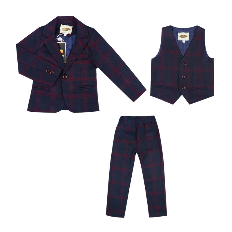 Flower Boys Formal Blazer Clothing Set Kids Jacket Vest Pants 3Pcs Wedding Tuxedo Suit Children Party Performance Dress Costume
