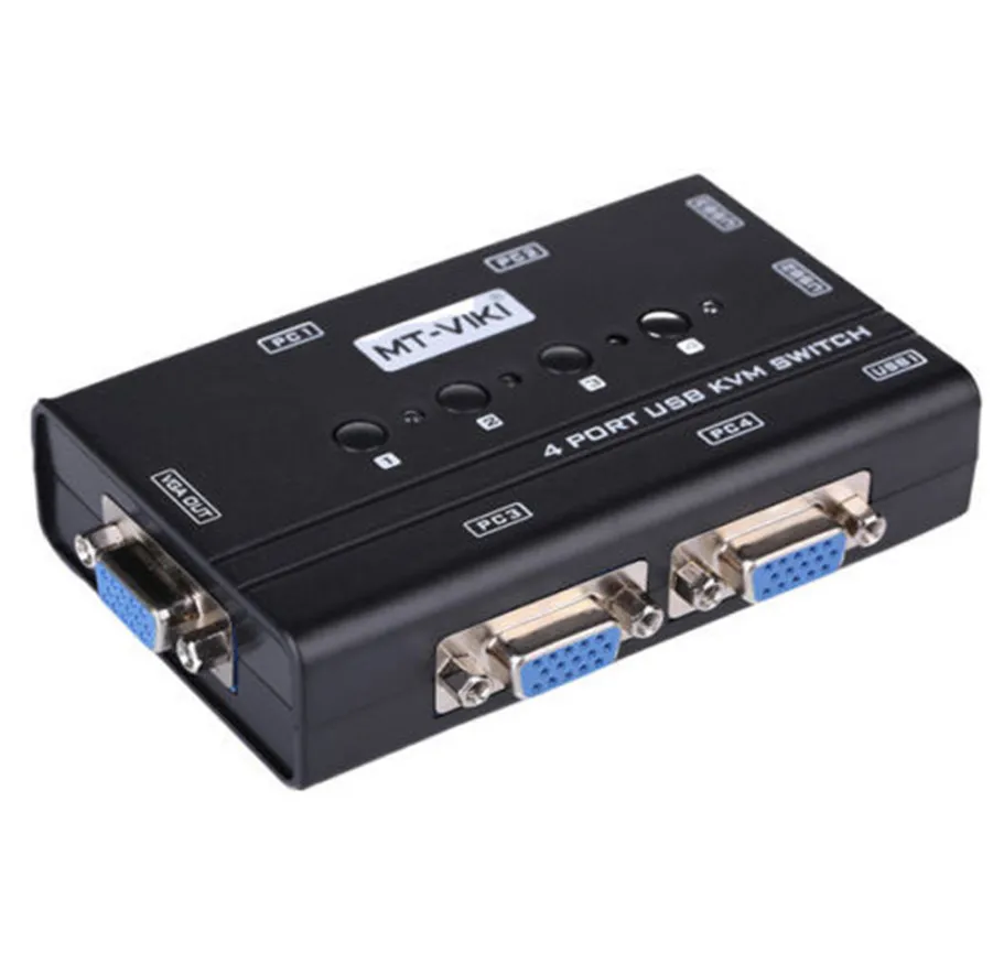 MT-VIKI 4 Port Manual VGA KVM Switch with USB Console and Original Cable 1 set of keyboard & mouse controls computer MT-460KL |