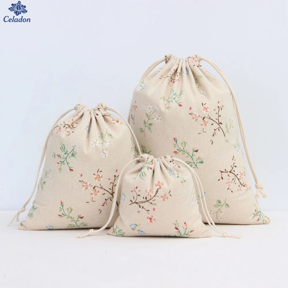 1 шт. подарочные пакеты для конфет 14х16 см 19х24 25х32 (S M L) зеленые льняные с узором