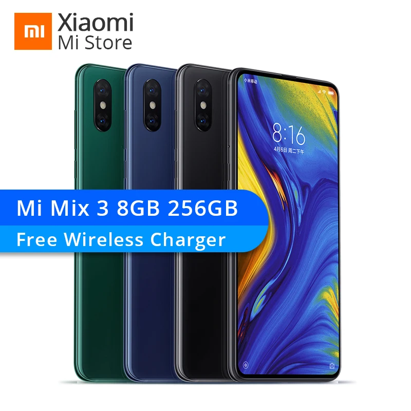 Бесплатная беспроводной зарядное устройство Xiaomi mi x 3 8 Гб 256 Snapdragon 845 Octa Core 6 39